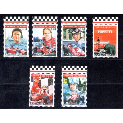 2005 San Marino , Omaggio alla Ferrari , Piloti Campioni del Mondo con la Ferrari , n. 2025/2030 , 6 valori - MNH**
