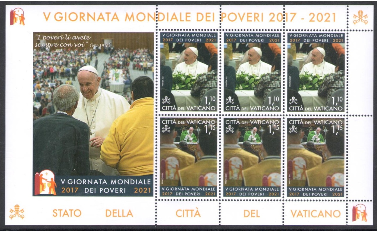 2021 Vaticano , 1 Minifoglio - V Giornata Mondiale dei Poveri - francobolli nuovi e perfetti - MNH **