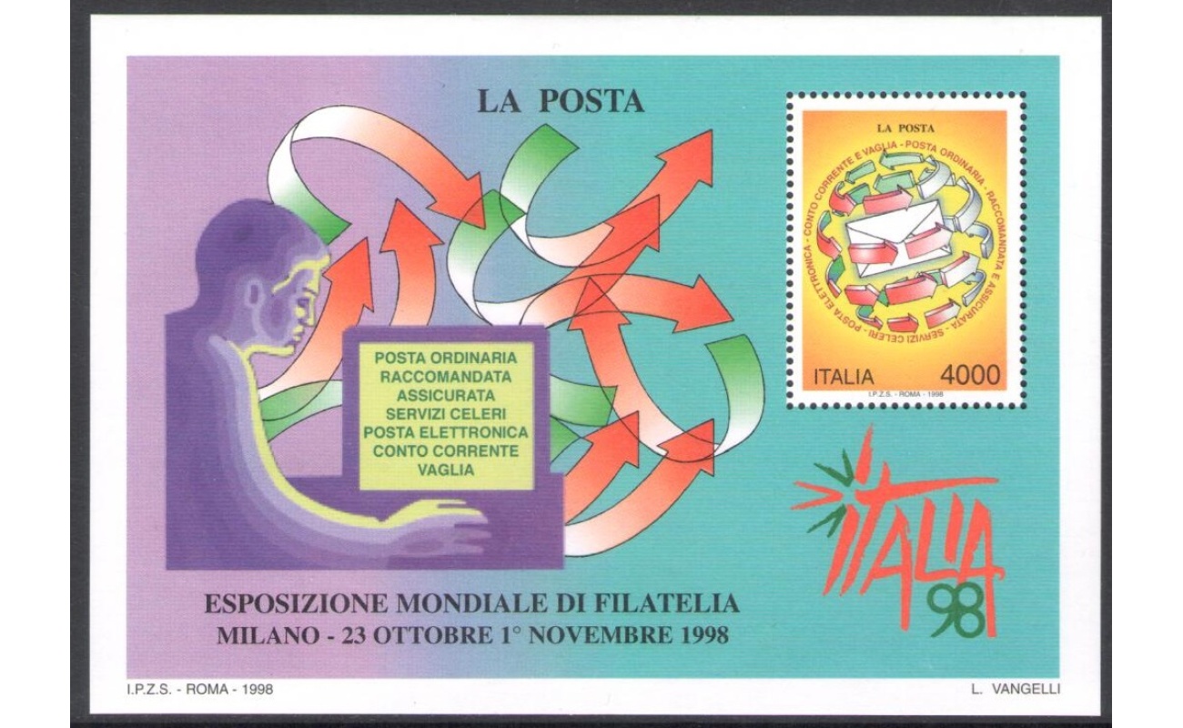 1998 Italia - Repubblica , " Italia 98 " - Foglietto n. 21 - MNH**