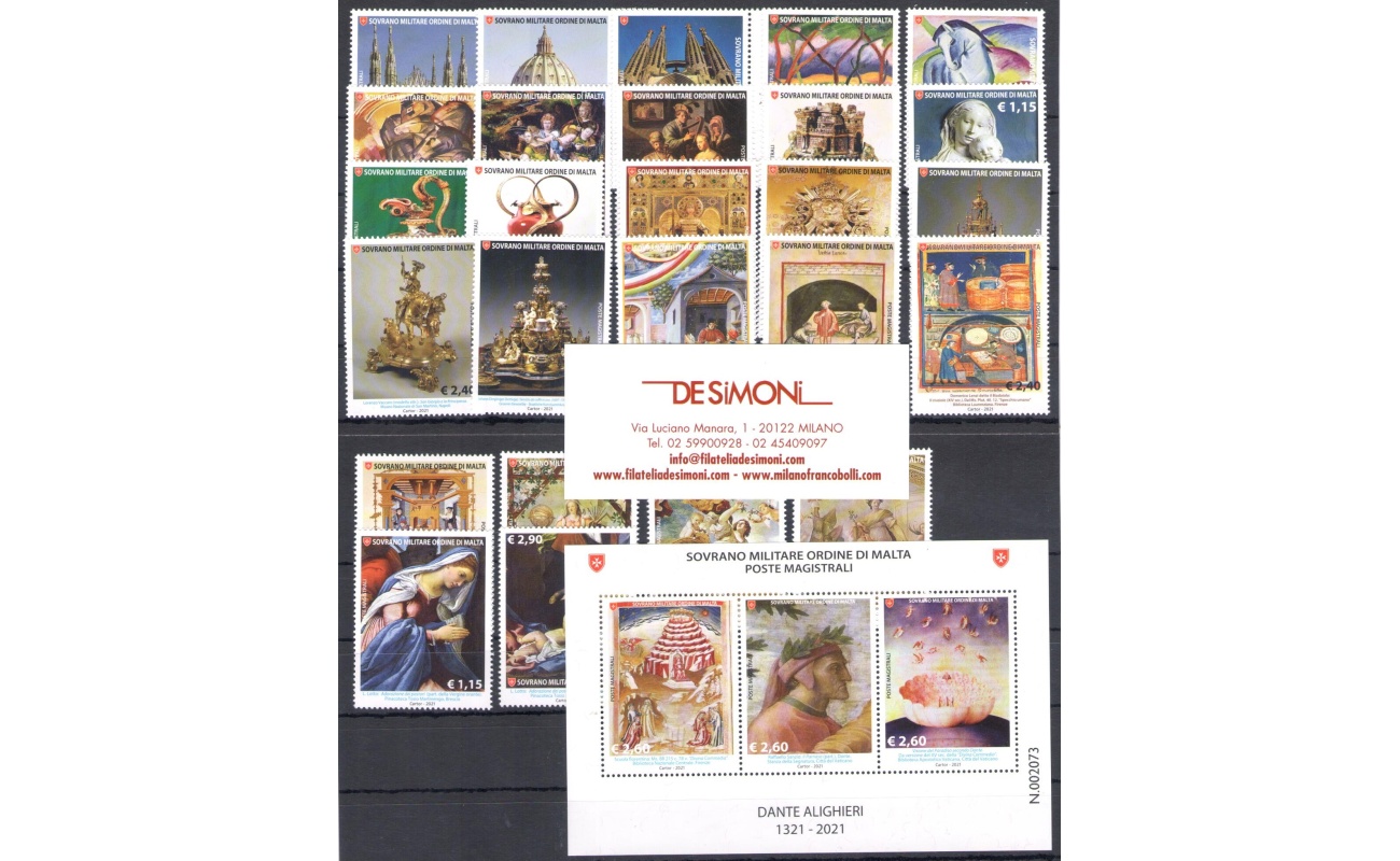 2021 Smom , francobolli nuovi, Annata Completa 26 valori + 10 Foglietti MNH**