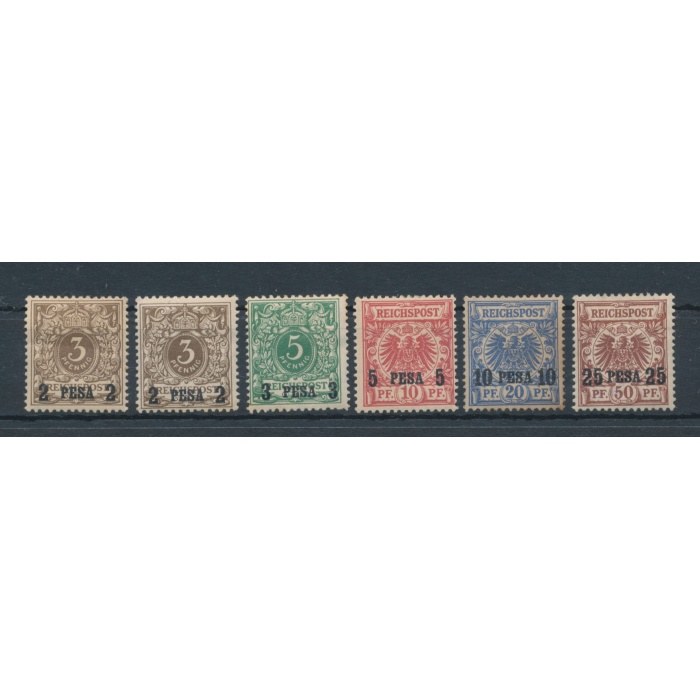 1893 Africa Orientale Tedesca - Yvert n. 1/5 - 5 valori con soprastampa - MLH*