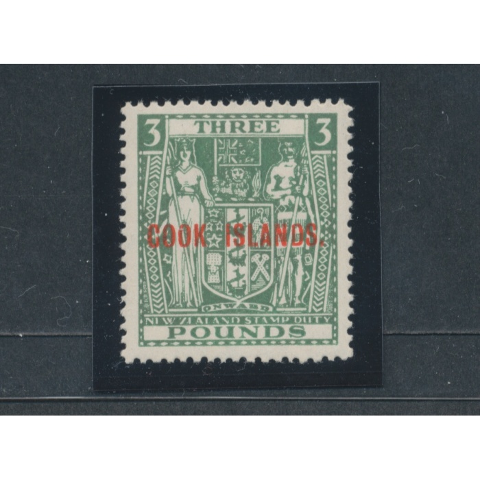 1936-44 COOK ISLANDS, Stanley Gibbons n. 123b- 3 £ GREEN - francobollo di New Zealand soprastampato Cook Islands. - MNH**