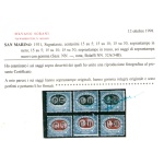 1931 SAN MARINO, Segnatasse - Saggi - Soprastampa Nera e Rossa - n. 32A/34B - Rari - Certificati Bolaffi - Raybaudi oro - Sorani