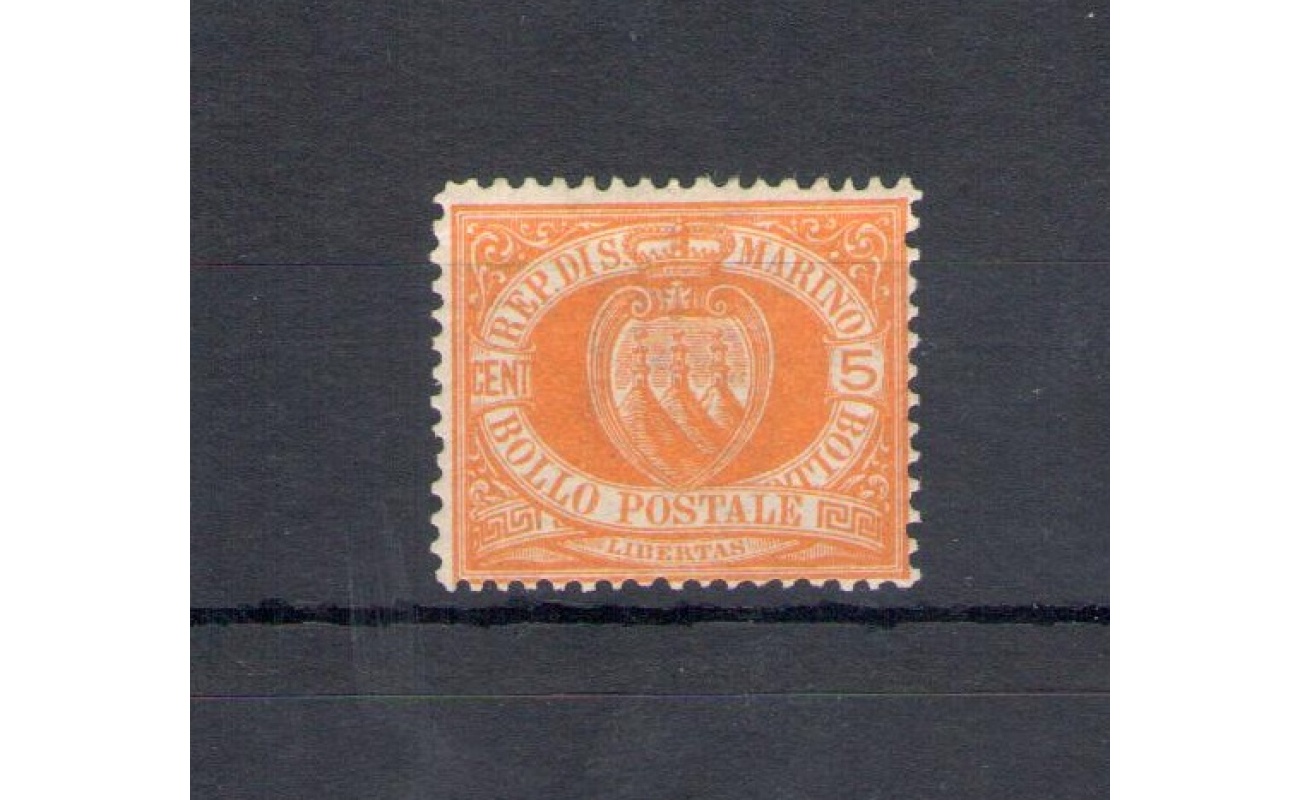 1877 SAN MARINO, n. 2 - 5 cent. giallo , MNH**