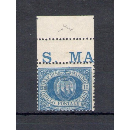 1877 SAN MARINO, n° 3A  10 cent. azzurro , MNH** - Firma al verso Giulio Bolaffi - A. Diena - Bordo di foglio Alto