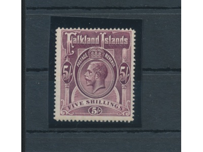 1912-20 FALKLAND ISLANDS - Stanley Gibbons n. 67 - 5 scellini deep rose black - MNH** - Lusso