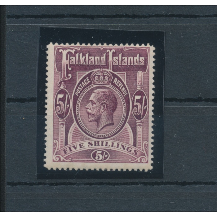 1912-20 FALKLAND ISLANDS - Stanley Gibbons n. 67 - 5 scellini deep rose black - MNH** - Lusso