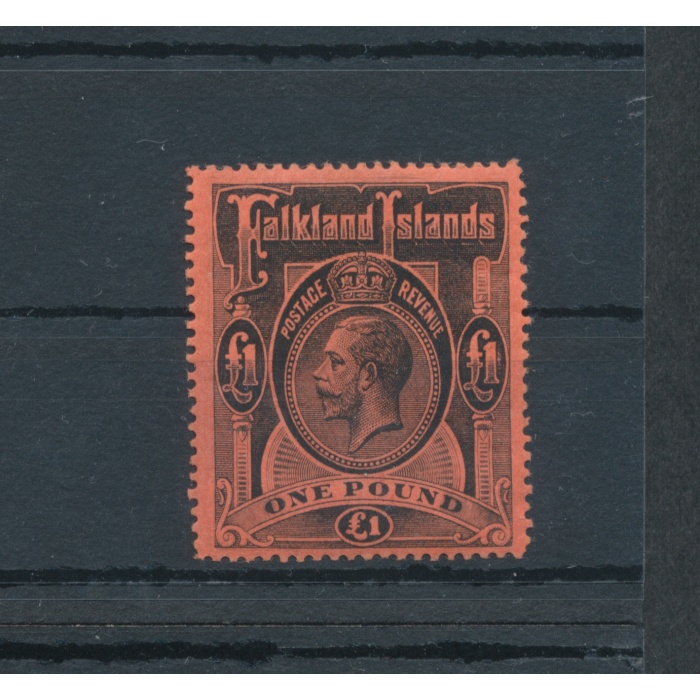 1912-20 FALKLAND ISLANDS - Stanley Gibbons n. 69 - 1 Sterlina black and red - MNH** Lusso