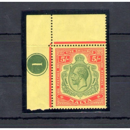 1914-21 MALTA , Stanley Gibbons n. 88 , 5 Scellini green and red yellow - MNH**