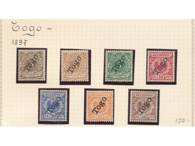 1897 Togo - Africa - Colonie Tedesche - Yvert n. 1/6  - 6 valori sovrastampati - MH* - Firma G. Oliva