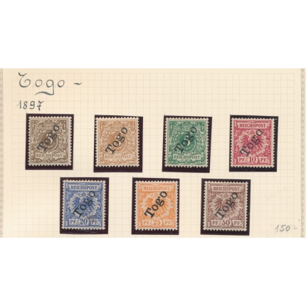 1897 Togo - Africa - Colonie Tedesche - Yvert n. 1/6  - 6 valori sovrastampati - MH* - Firma G. Oliva