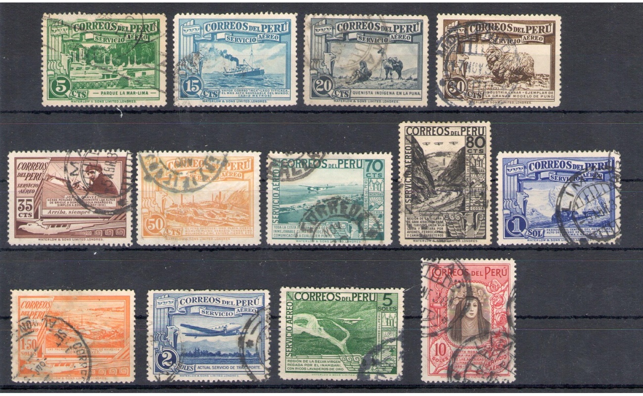 1936-37 Perù - Posta Aerea - Yvert n. 16/28 - Serie Ordinaria - 13 valori - Usati