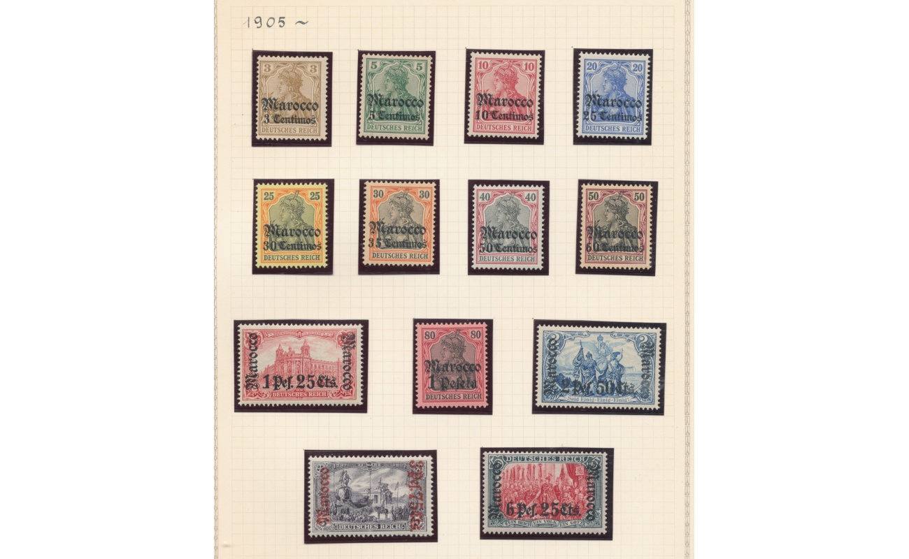 1905 Marocco - Colonie Tedesche - Yvert n. 20/32 -   MH* - Firma G. Oliva