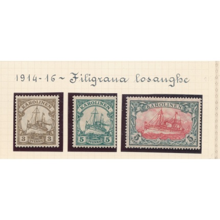 1914-16 Caroline - Yvert n. 21-23 - filigrana a losanghe  - MH*
