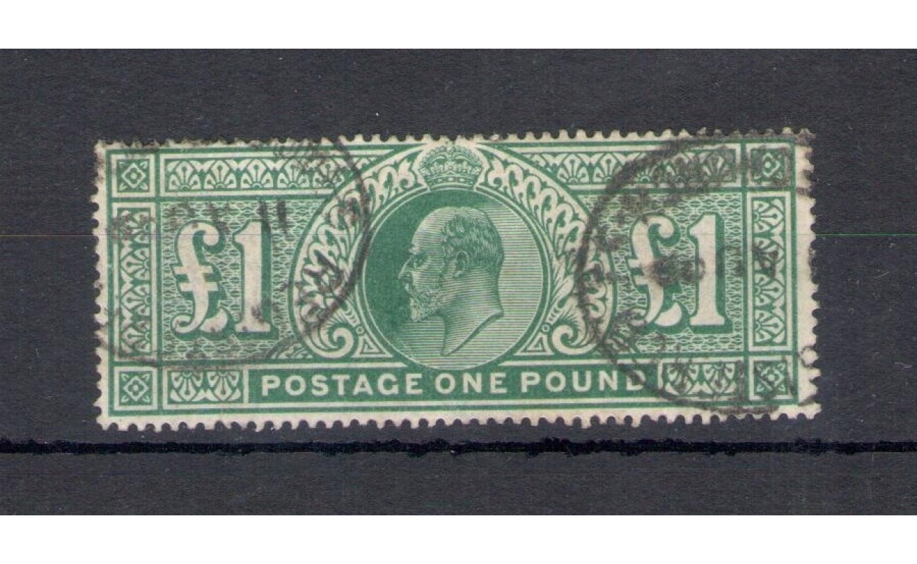 1902 GRAN BRETAGNA - Stanley Gibbons n. 266 - 1 Sterlina dull blue-green - Usata