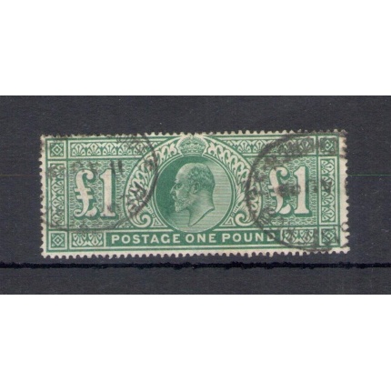 1902 GRAN BRETAGNA - Stanley Gibbons n. 266 - 1 Sterlina dull blue-green - Usata