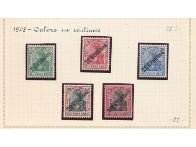 1908 Levante - Colonie Tedesche - Yvert n. 52/56 - Valore in Centimes - MH* - Firma G. Oliva