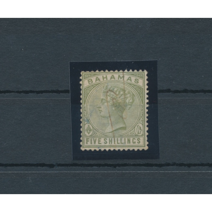 1884-90 BAHAMAS - Stanley Gibbons n. 56 - Regina Vittoria Crown CA , 5 scellini sage green -Usato