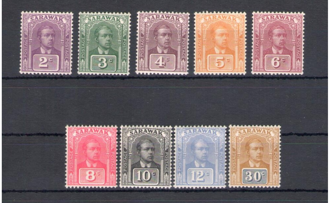 1922-23 SARAWAK - Stanley Gibbons n. 63/71 - Sir Charles Vyner Brooke - Serie di 9 valori  - MH*