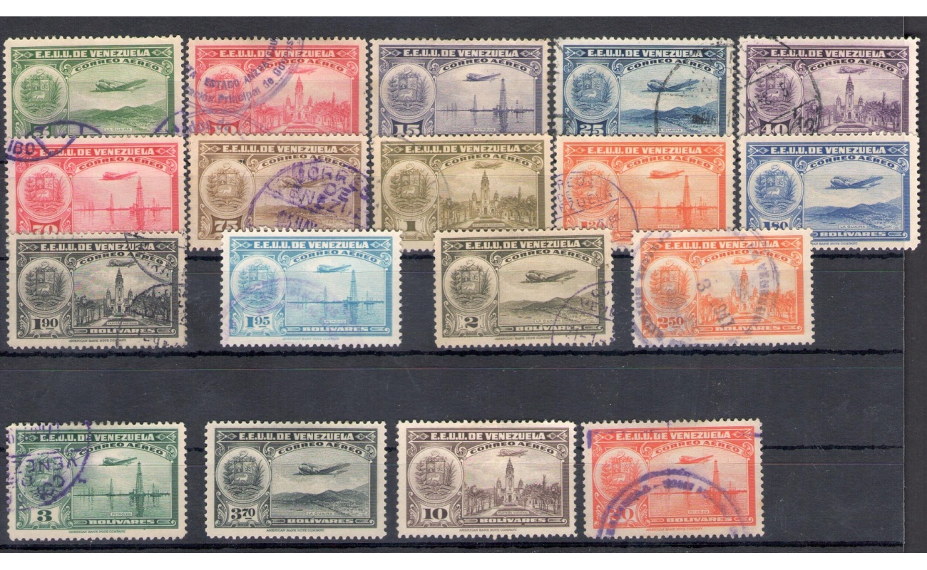 1938 Venezuela - Posta Aerea - Yvert n. 79/96 - Serie Ordinaria - 18 valori - Usati