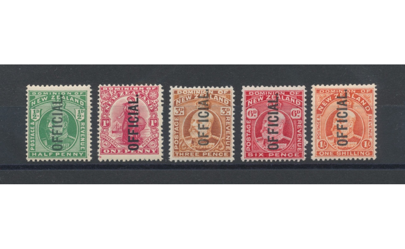 1910-16 NEW ZEALAND  - Stanley Gibbons n. O73/O77 - Officia Stamps overprint Official - Serie di 5 valori - MH*