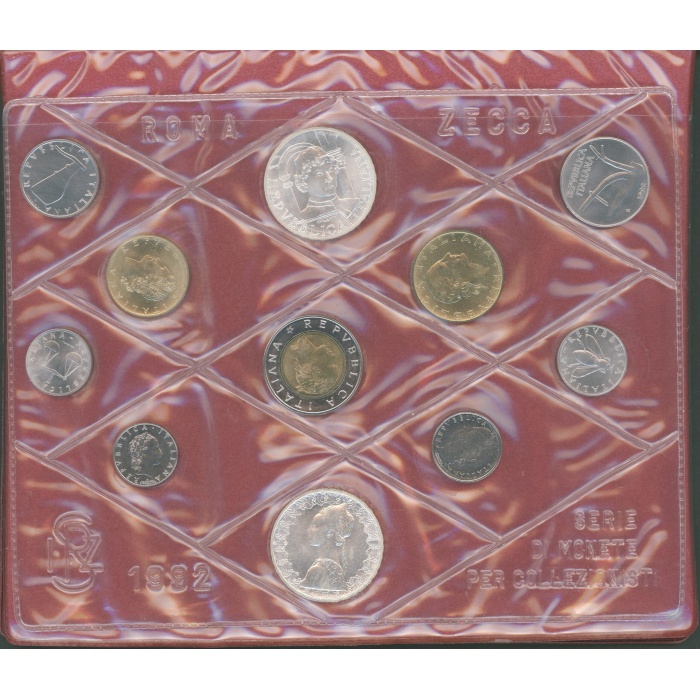 1992 Italia - Repubblica , Monetazione divisionale Annata completa in confezione originale della Zecca, FDC (Copia)