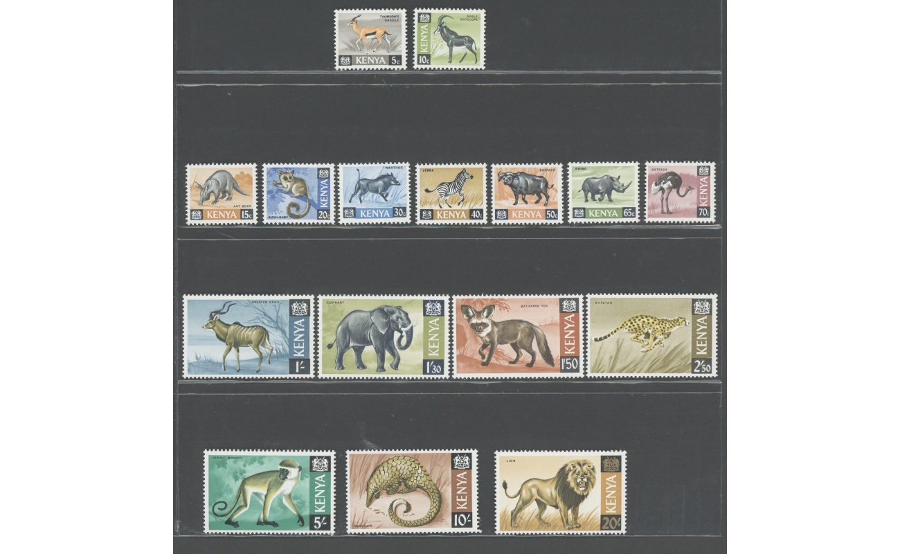 1966-69 Kenya Yvert e Tellier n. 20-33 Animali 16 valori Serie completa MNH**