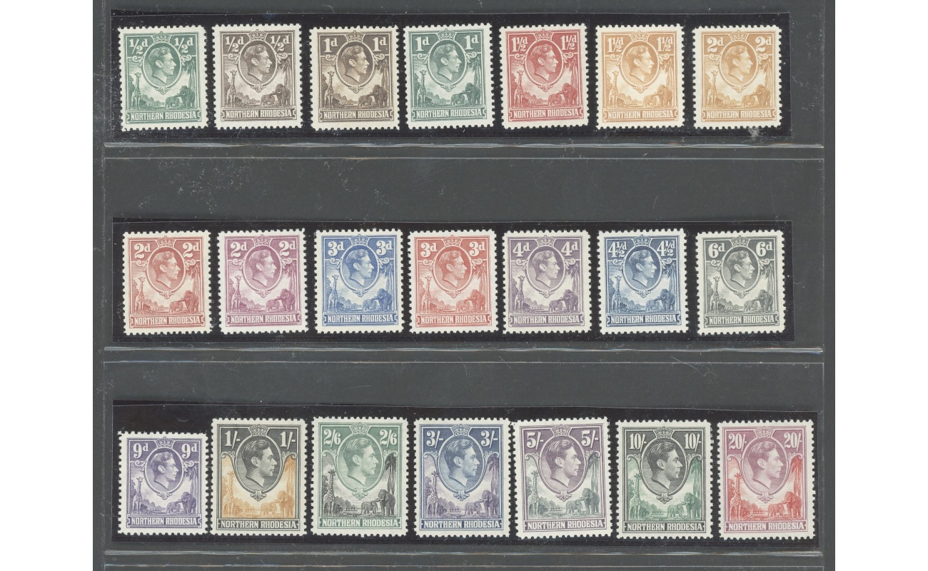 1938-52 Northern Rhodesia , Stanley Gibbons n. 25/45, Serie di 21 valori - MNH**