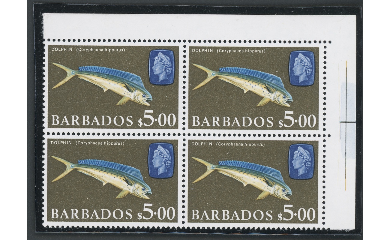 1966-69 BARBADOS, Stanley Gibbons n. 355a - Elisabetta II - 5 $ - Blocco di quattro , MNH**