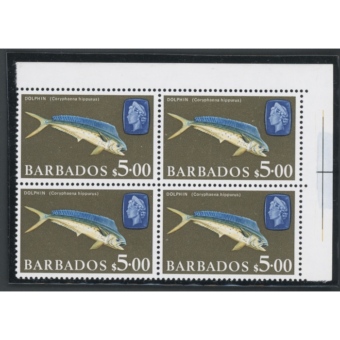1966-69 BARBADOS, Stanley Gibbons n. 355a - Elisabetta II - 5 $ - Blocco di quattro , MNH**