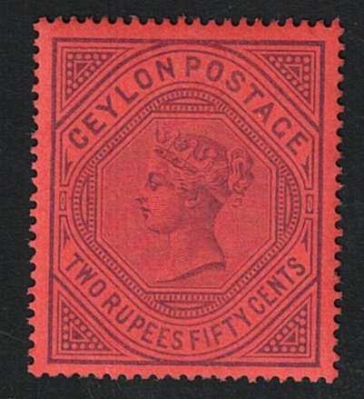 1892 Ceylon, Stanley Gibbons n. 249 , 2r.50 purple red , MNH**