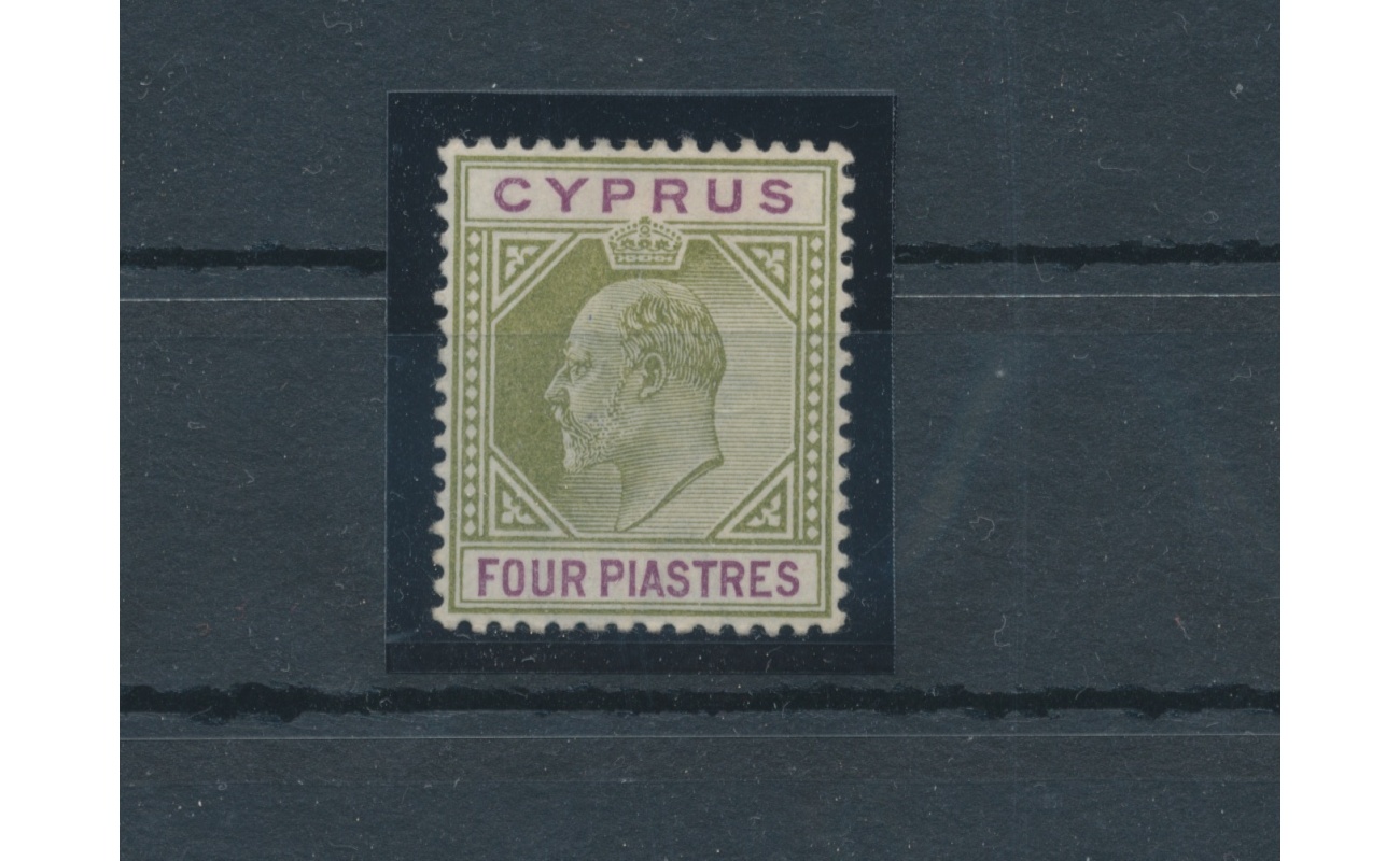 1902-04  Cipro , Stanley Gibbons n. 54 - 4 Piastre olive green and purple - MH*