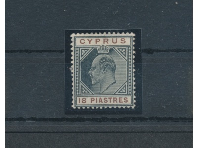1904-10 Cipro , Stanley Gibbons n. 70 - 18 Piastre black and brown - MH*