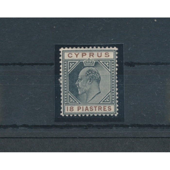 1904-10 Cipro , Stanley Gibbons n. 70 - 18 Piastre black and brown - MH*