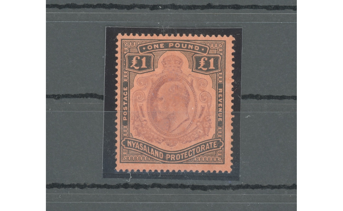 1908 Nyasaland Protectorate - Stanley Gibbons n. 81 - £ 1 purple and black - paper red  - MH*