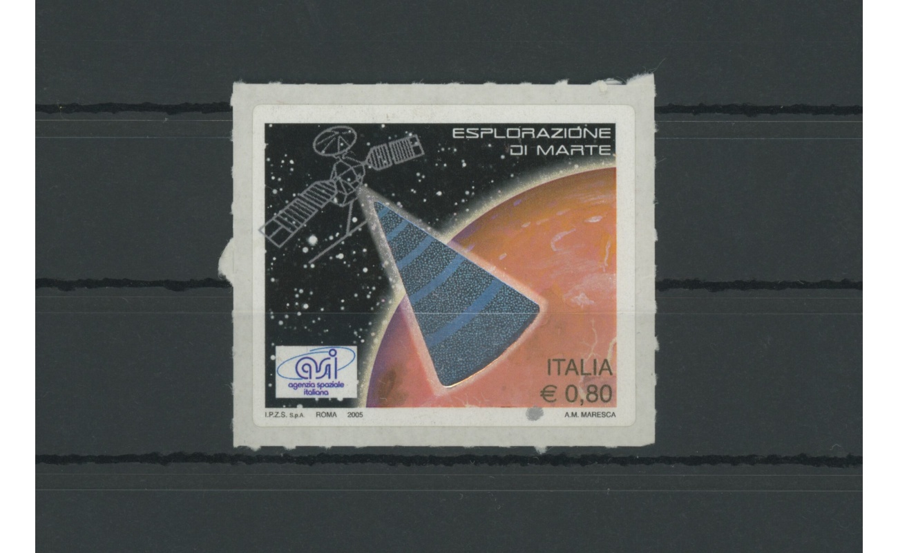 2005 Italia - Repubblica ,  € 0,80  Marte n. 2885 con Macchia occasionale di color argento , Raro , MNH**