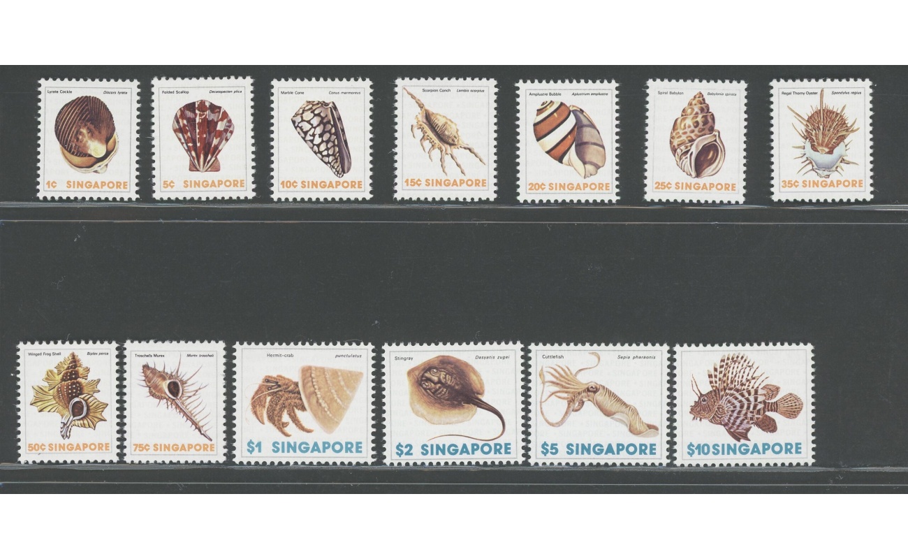 1977 SINGAPORE, Yvert & Tellier n. 262-74 , Conchiglie - Crostacei - pesci - 13 valori - MNH**