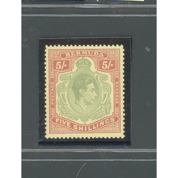 1938-53 BERMUDA, Stanley Gibbons n. 118f , GEORGE VI Portrait , 5 scellini green and red/yellow paper - MNH** perforate 13
