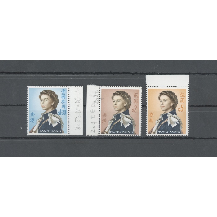 1962-73 HONG KONG, SG 206a-207a-208ab , Senza il Colore giallo - Pale Yellow omitted - Regina Elisabetta - 3 valori - MNH **