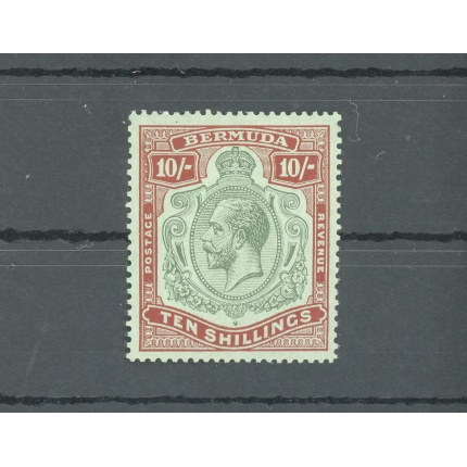 1924-32 BERMUDA, Stanley Gibbons n. 92 , GEORGE V Portrait , 10s. green and red/pale emerald, MNH**