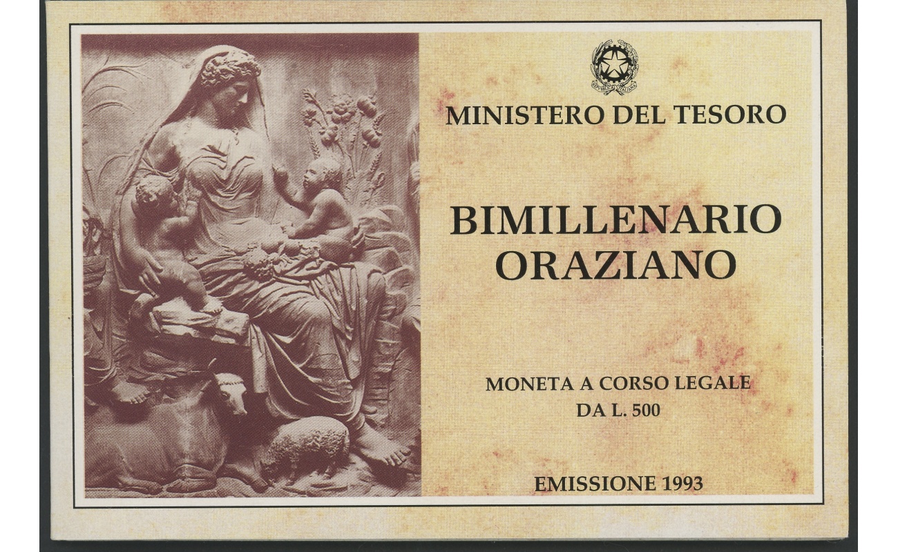 1993 Italia - Repubblica Italiana - 500 Lire commemorative Orazio - Cartoncino Ufficiale - FDC