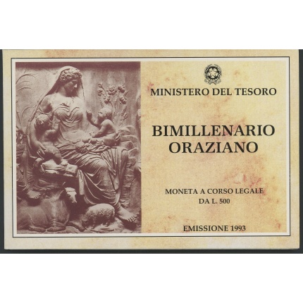 1993 Italia - Repubblica Italiana - 500 Lire commemorative Orazio - Cartoncino Ufficiale - FDC
