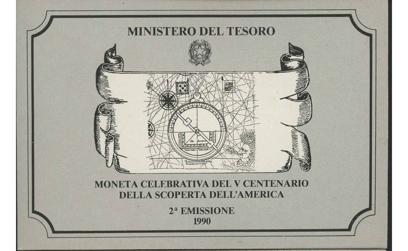 1990 Italia - Repubblica Italiana - 500 Lire commemorative Scoperta America - 2 Emissione - Cartoncino Ufficiale - FDC