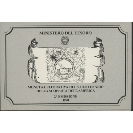 1990 Italia - Repubblica Italiana - 500 Lire commemorative Scoperta America - 2 Emissione - Cartoncino Ufficiale - FDC