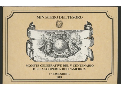1989 Italia - Repubblica Italiana - 500 Lire + 200 Lire commemorative Scoperta America - 1 Emissione - Cartoncino Ufficiale - FDC