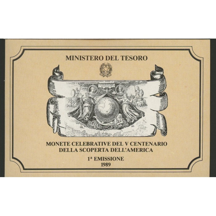 1989 Italia - Repubblica Italiana - 500 Lire + 200 Lire commemorative Scoperta America - 1 Emissione - Cartoncino Ufficiale - FDC
