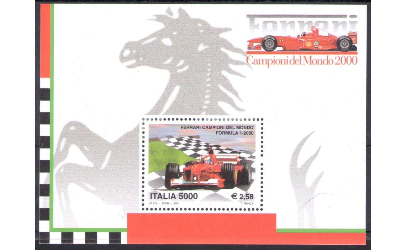 2001 Italia - Repubblica , " Ferrari Campione del Mondo 2000 " - Foglietto n. 31 - MNH**