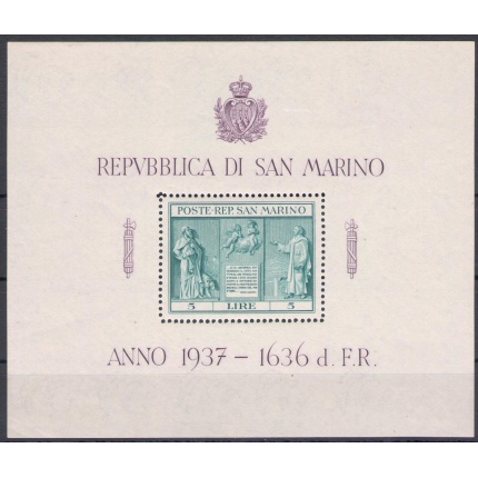 1937 SAN MARINO, Indipendenza - n. 1 - Foglietto - MNH**