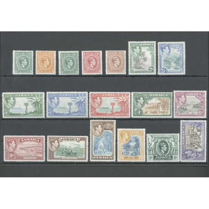 1938-52 JAMAICA -  Stanley Gibbons n. 121-133a - Serie 18 valori - MNH** ( 16 valori) - MH* (5 Scellini e 10 Scellini)