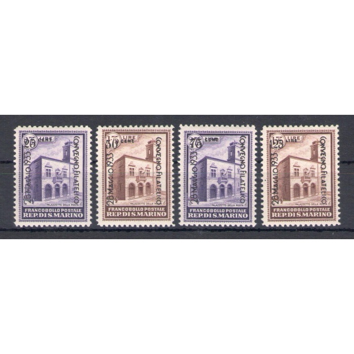 1933 SAN MARINO - Palazzetti Soprastampati Convegno Filatelico - n. 176-79 - 4 valori - MNH**